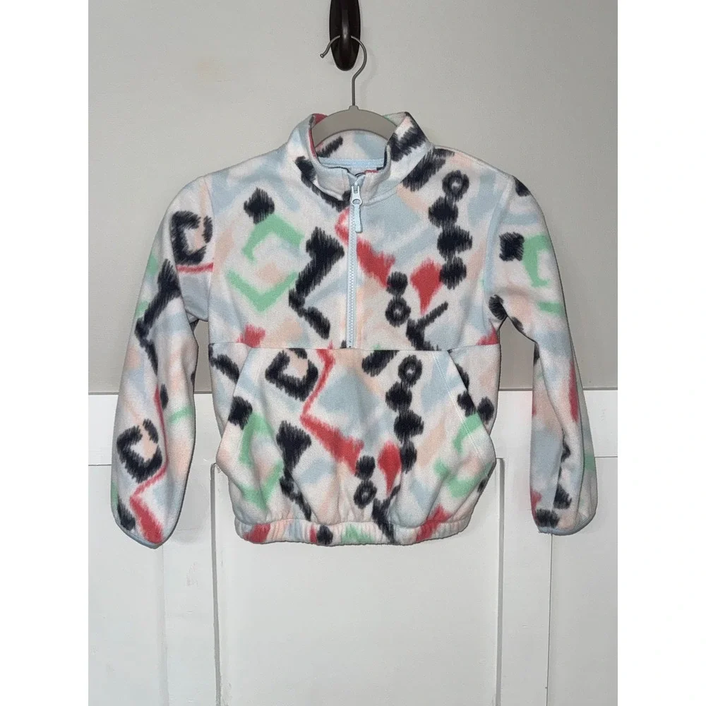 Athletic Works Kids Multi Color Abstract Geometric Quarter Zip Fleece Pullover S